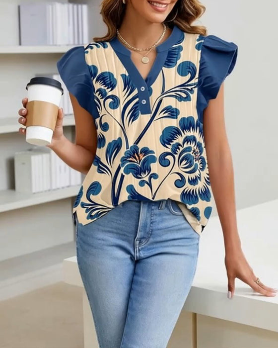 Bluse Blumenprint Kleiner Schmetterlingsärmel