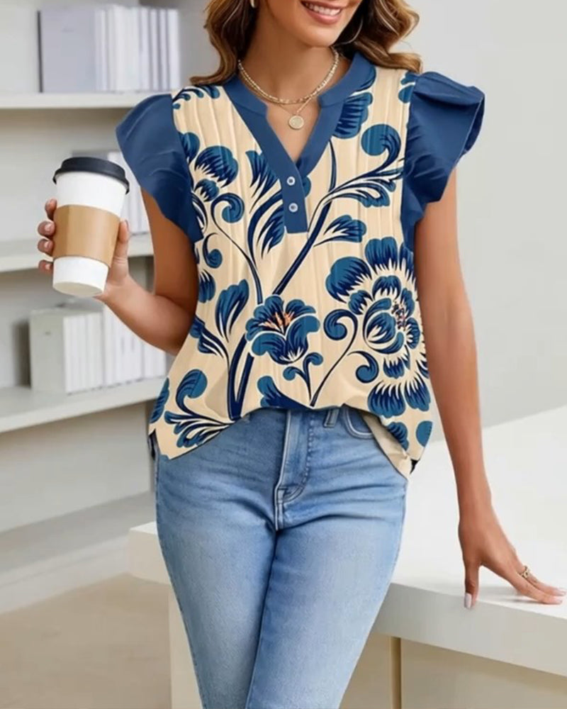 Bluse Blumenprint Kleiner Schmetterlingsärmel