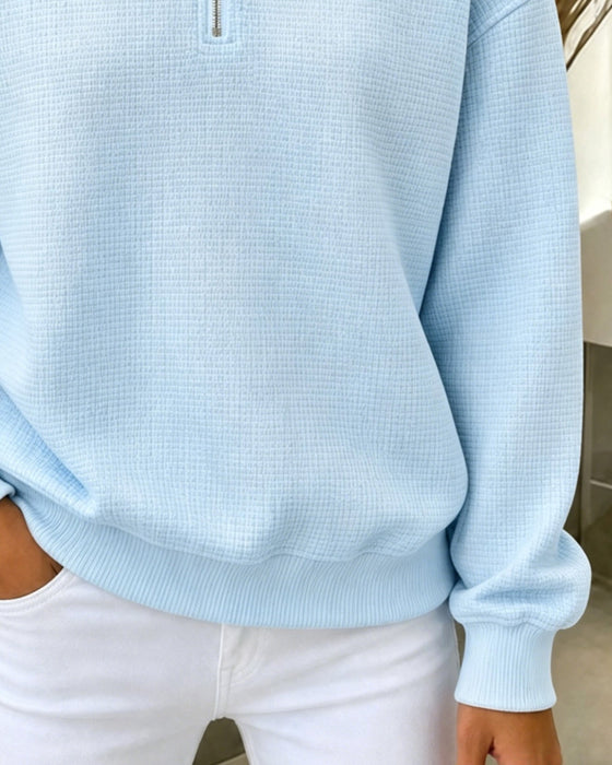 Sweatshirt Halber Reißverschluss Waffel Langarm