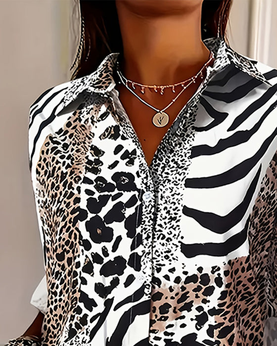Bluse Zebra Und Leopard Druck Locker
