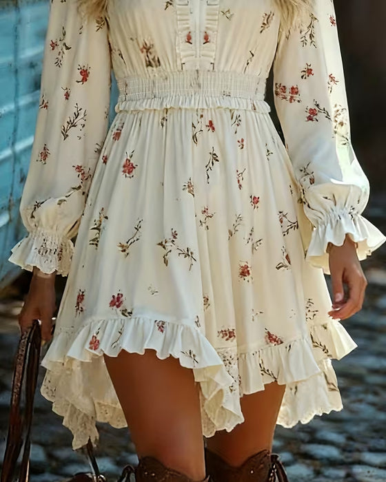 Kleid Elegant Langarm Blumen