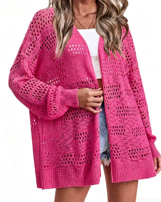 Cardigan Unifarben Hohlraum Freizeit