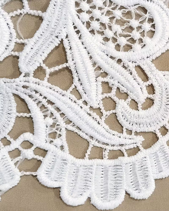 Einfarbiges Kleid Rundhals Spitze Lochmuster