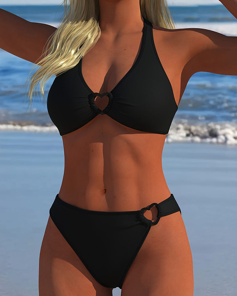 Bikini Halter Herz Schnalle Uni Farbe
