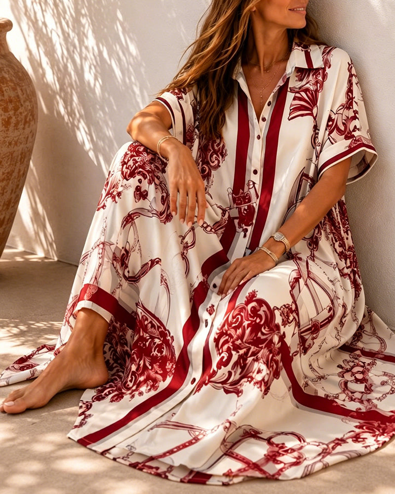Kleid Vintage Schnörkel Revers Hemd
