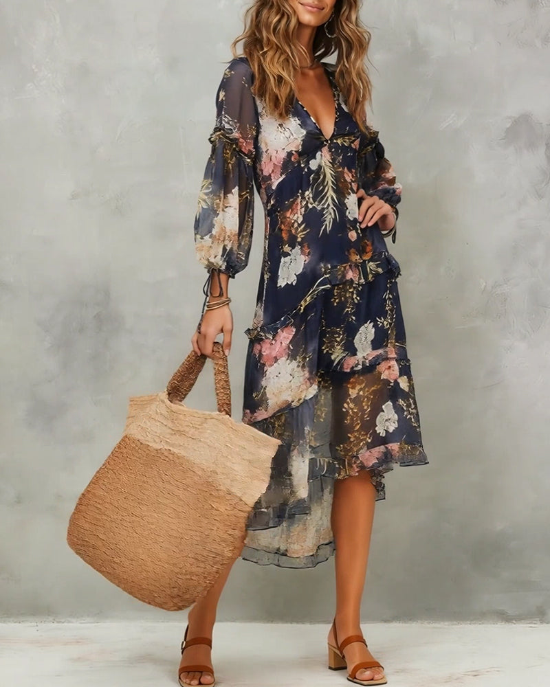 Kleid Sexy V-Ausschnitt Bohemien