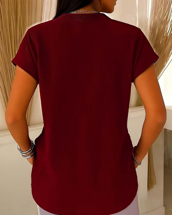 Bluse Einfarbig Kurzarm Reißverschluss