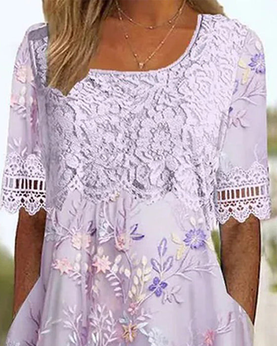 Kleid Spitze Blumenmuster Patchwork A-Linie