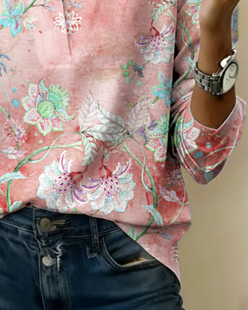 Bluse Stehkragen langärmelig floral