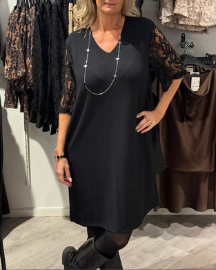 Kleid Stilvoller V-Ausschnitt Kleid Mit Spitzenärmeln