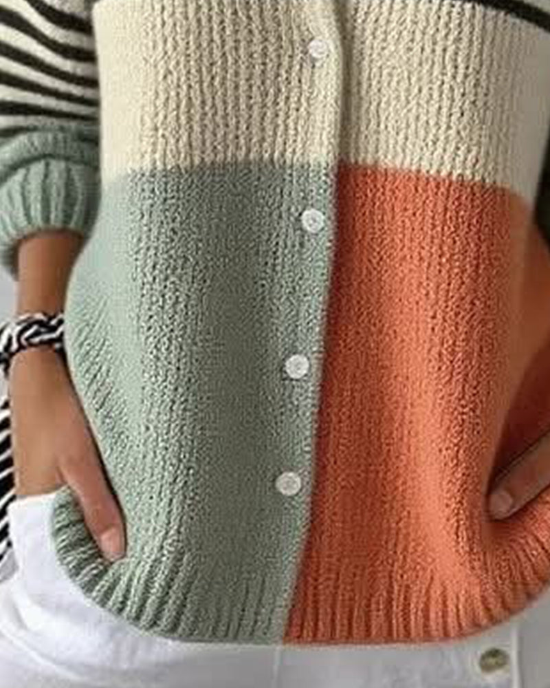 Jacke Revers Knopf Streifen Farbblock