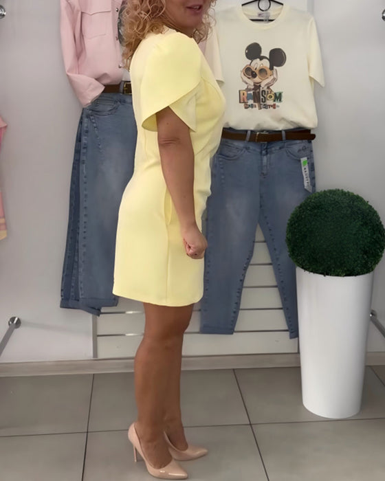 Kleid Puff Ärmel Gekräuselte Taille Elegant