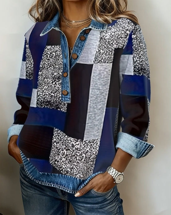 Sweatshirt Denim Patchwork-Print casual