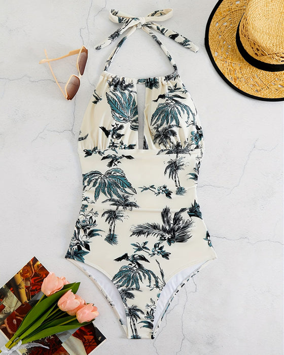 Onesie Badeanzug Sexy Halsschlaufe bedruckt