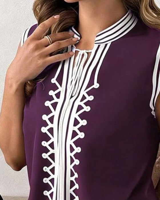 Kleid Weißes Band Ärmellos Schlitz Maxi