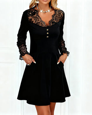 Kleid Patchwork V-Ausschnitt elegant