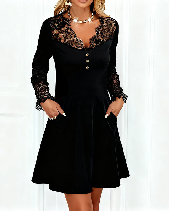 Kleid Patchwork V-Ausschnitt elegant