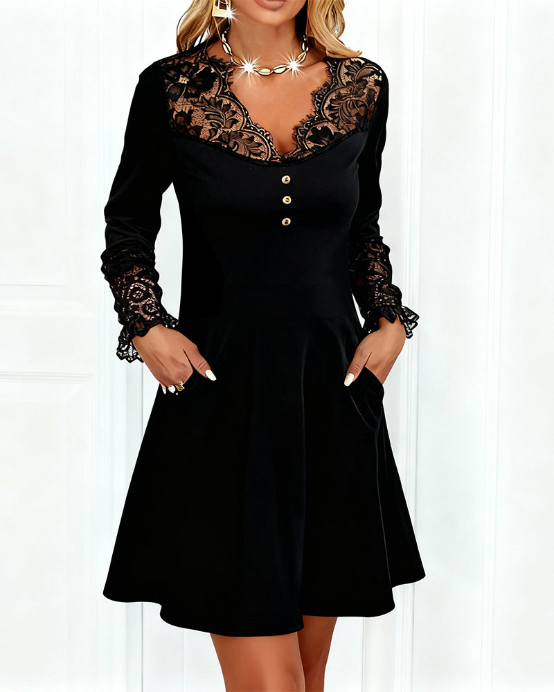 Kleid Patchwork V-Ausschnitt elegant