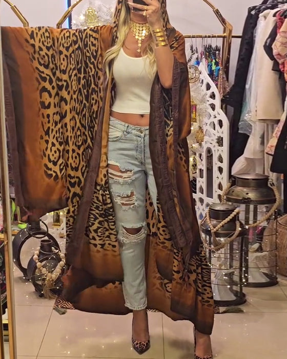 Mantel Batwing-Ärmel Leopardenmuster