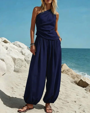 Set Ein Schulter Tank Top Hohe Taille Hose
