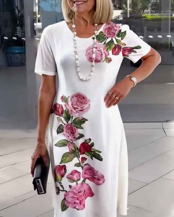 Kleid Kurzärmlig Rosenprint Schlauch