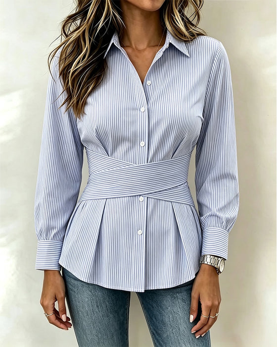 Bluse Gestreift Taille-Zug Gürtel