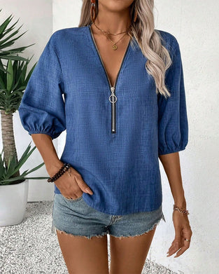 Bluse Halbzip kurzärmlig