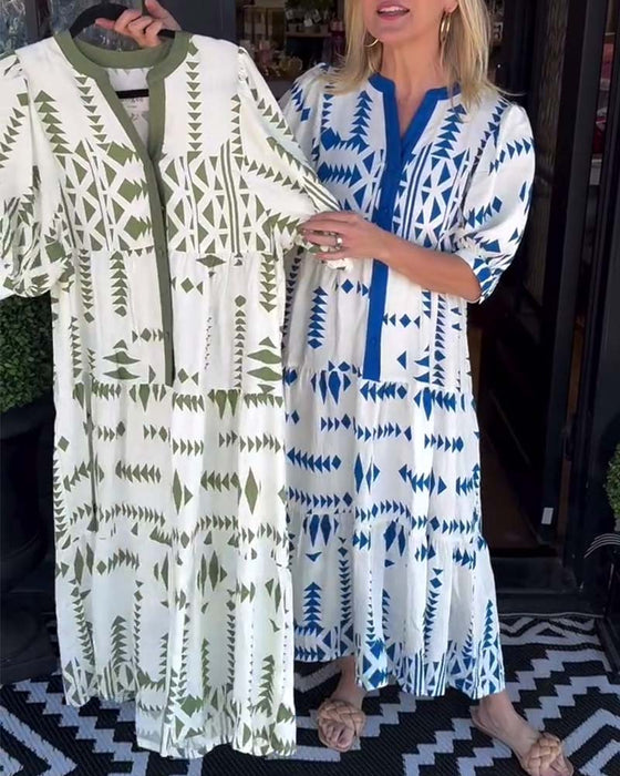 Kleid Halbärmelig Blumig Locker