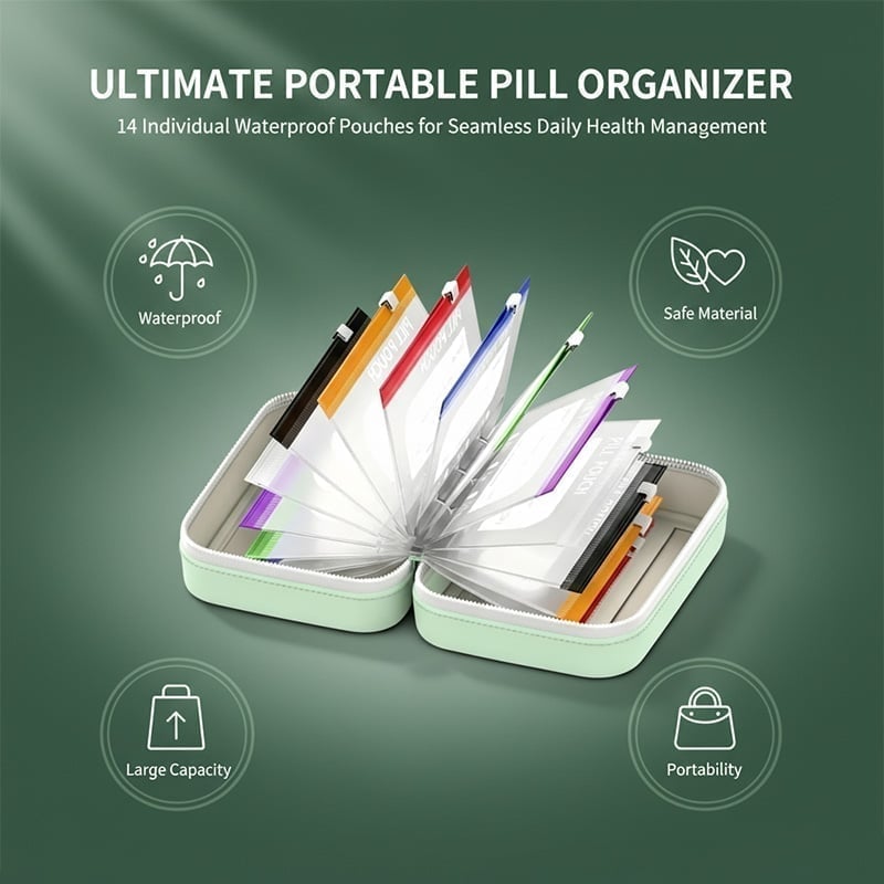 Premium wasserdichtes PU-Reise-Pillenbox-Set