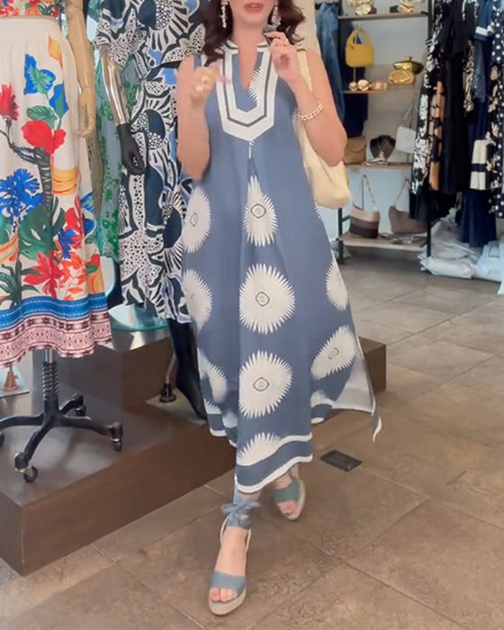 Kleid Sonnenblume Druck Ärmellos