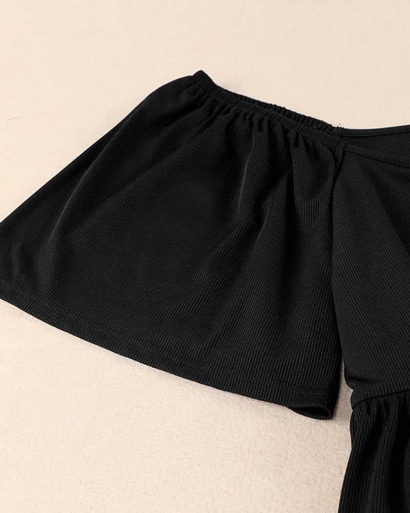 T-Shirt large size square neck bubble sleeve