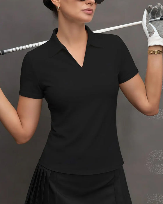 Einfarbiges T-Shirt Mit Revers Kurze Ärmel