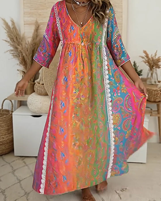 Kleid Bohemian Druck Lang