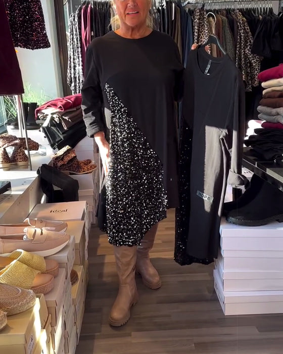 Kleid Glitzer Einsatz Runder Halsausschnitt