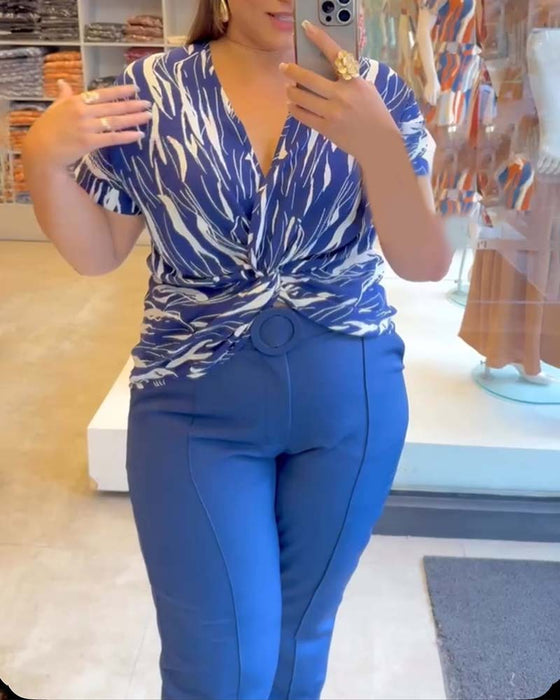 Bluse V-Ausschnitt Twist Druck