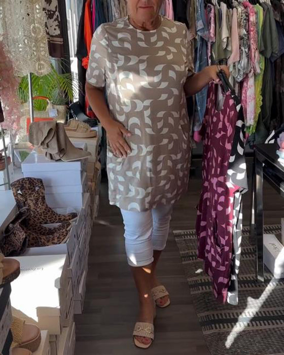 Kleid Mit Geometrisch-Muster, Tasche Und Gerade Geschnitten Merkmalen