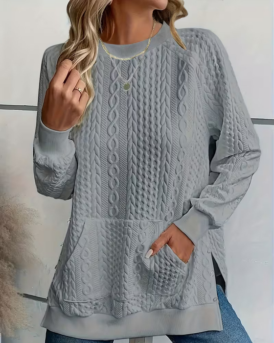 Sweatshirt Rundhals Lässig Schlitz Tasche