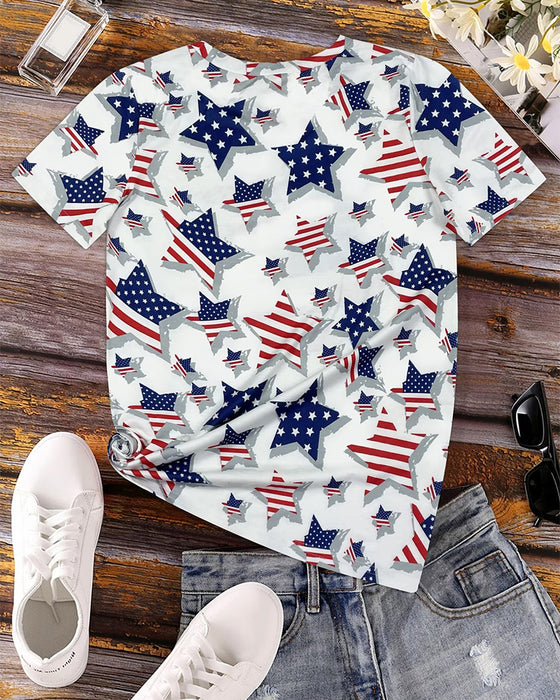 T-Shirts Distressed Flagge Ganzflächenprint Kurzarm