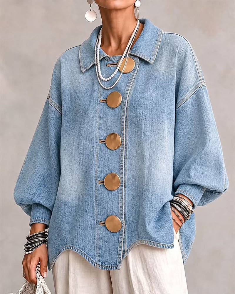 Mantel Großer Metallknopf Gewaschener Denim