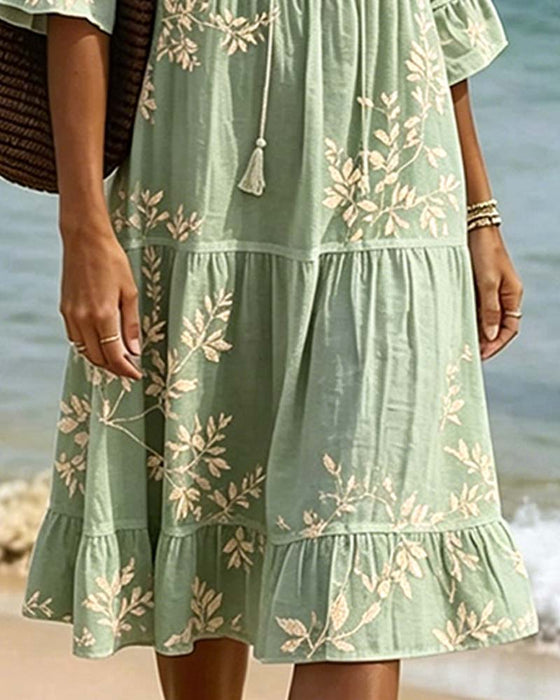 Kleid Rüsche V-Ausschnitt Binden Resort