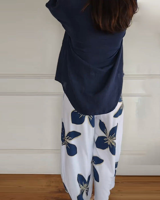 Set Rundhalsausschnitt Casual Bedruckte Hose