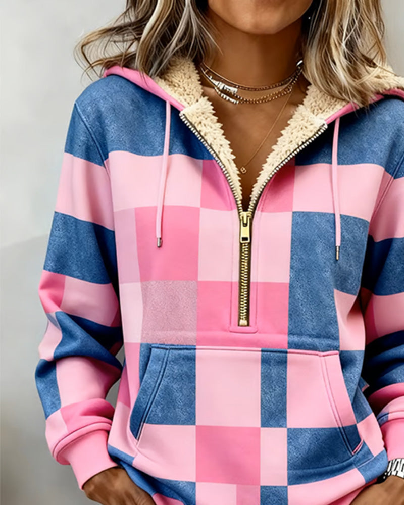 Kapuzenpullover Halbreißverschluss Mit Fleecefutter