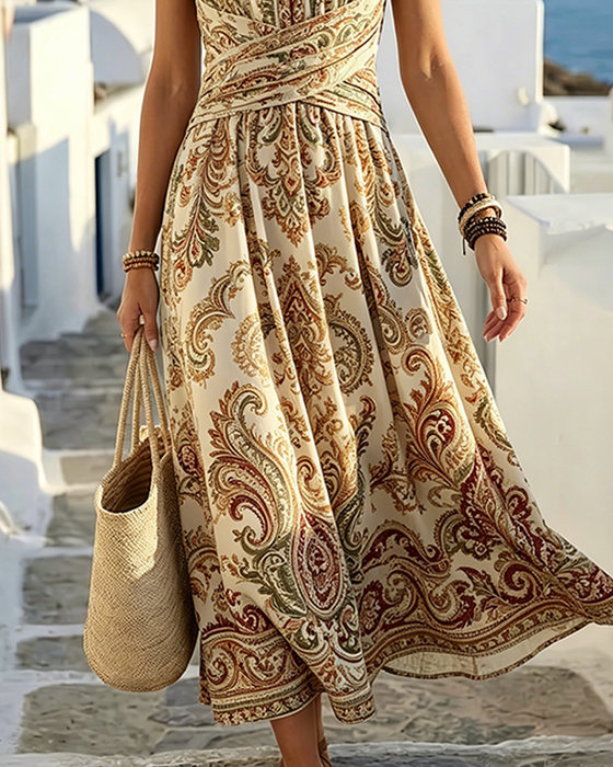 Kleid Quadratischer Ausschnitt Spaghettiträger Vintage Blumig
