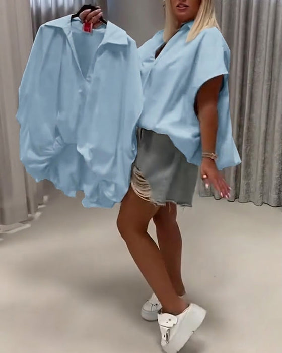 Bluse Revers Loose Fit Fledermausärmel