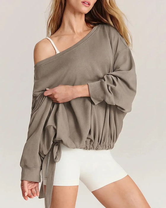 Sweatshirt Ein Schulter Kordelzug Locker