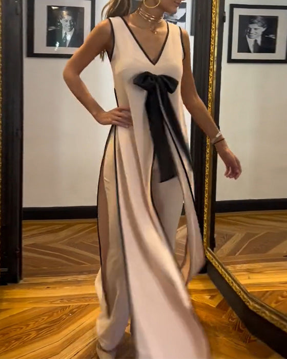 Eleganter, einfarbiger, ärmelloser schleifenanzug