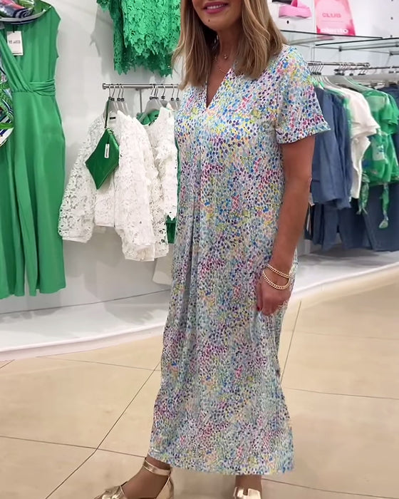 Kleid V-Ausschnitt Kurzärmelig Blumen