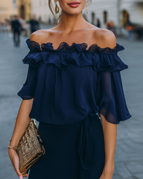 Bluse Elegant Off-Shoulder Rüsche