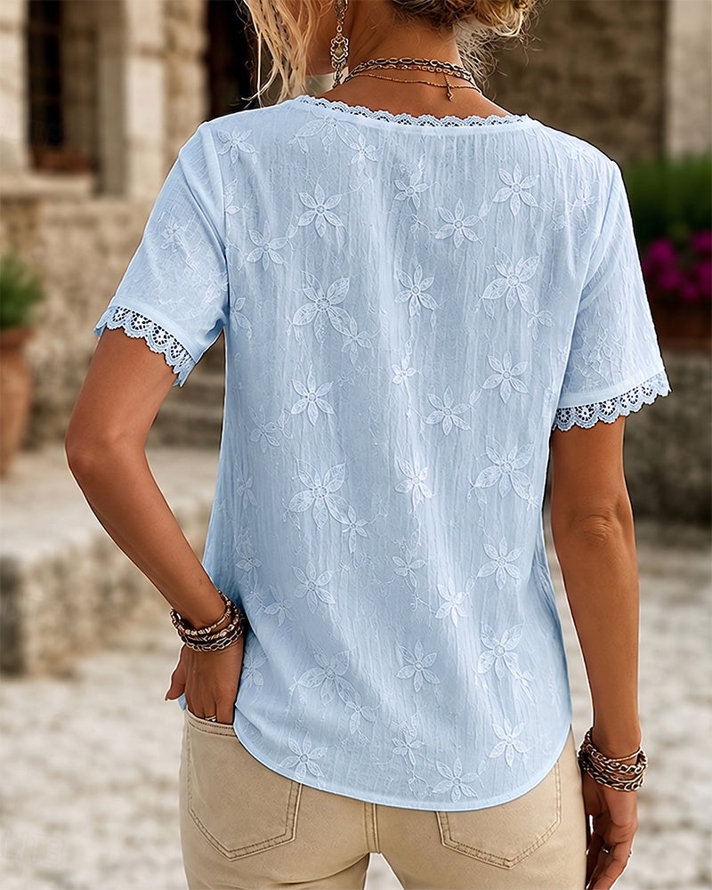 Bluse V-Ausschnitt Spitze Kurzarm