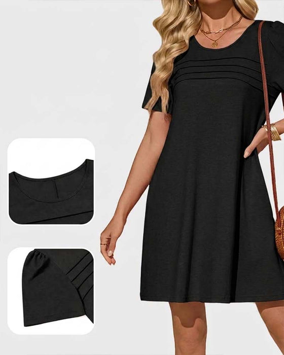 Kleid Rüsche Kurzarm Rundhals